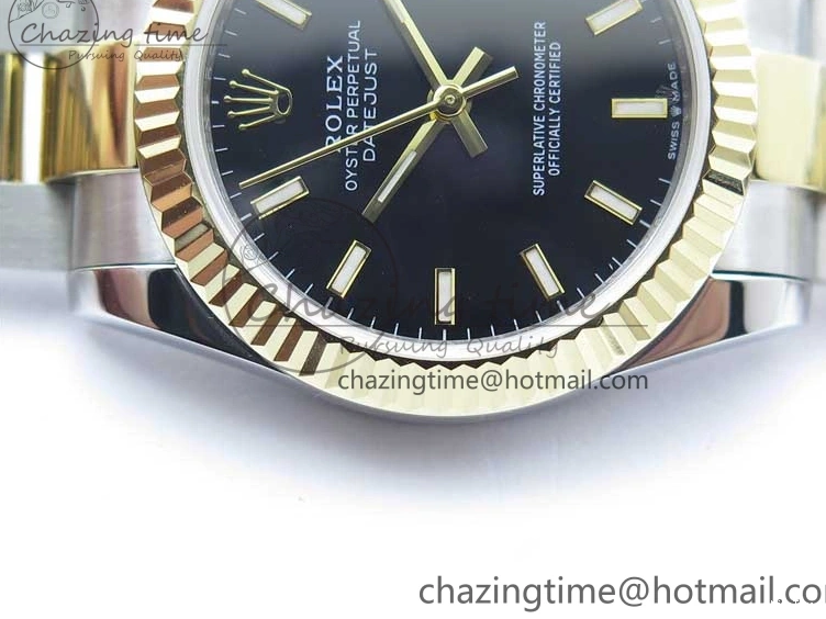 MiroTime 0203 WaterResistant Datejust 31mm 278273 SS YG BP Maker Best Edition Black Sticks Markers Dial on SS YG Oyster Bracelet 2718